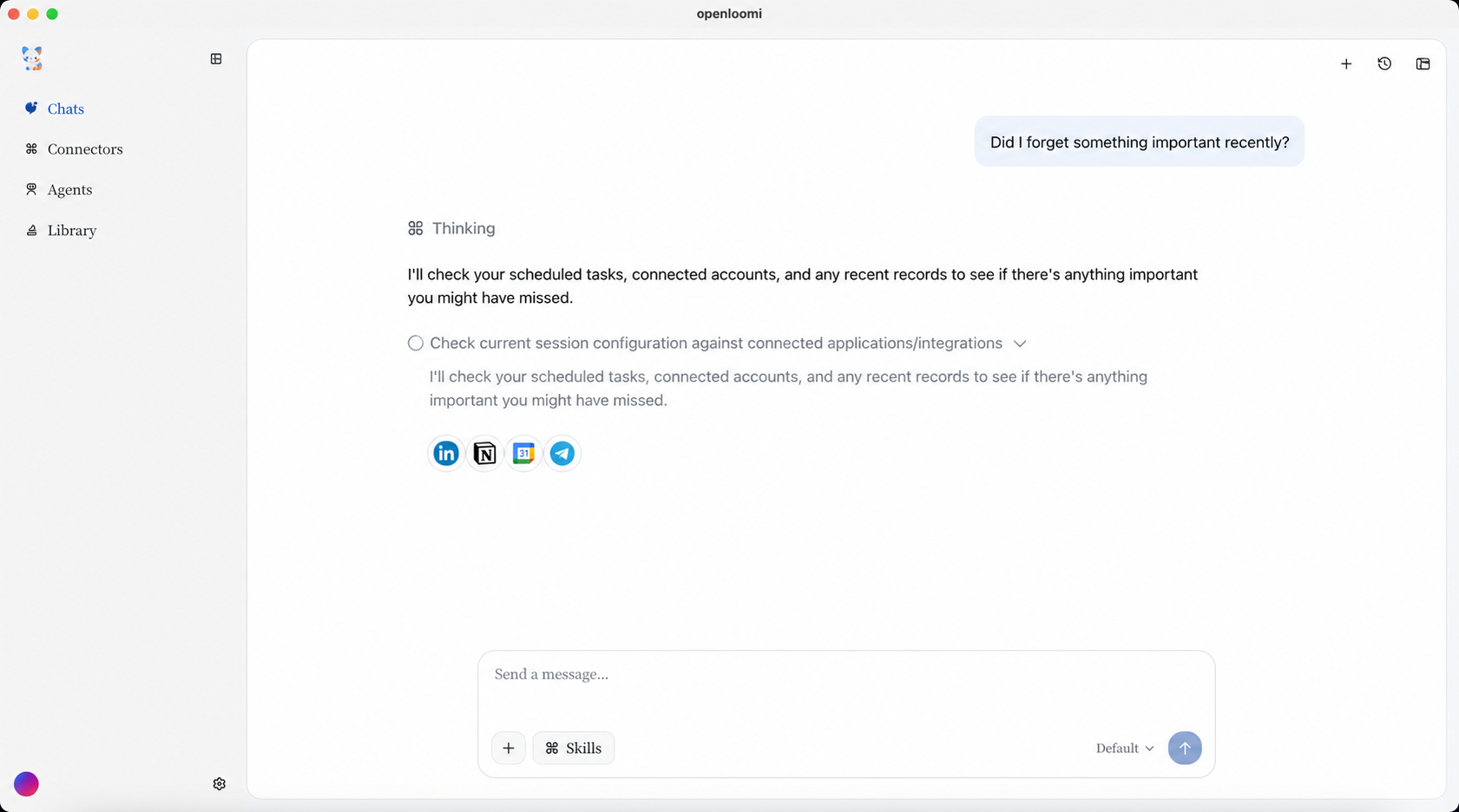 OpenLoomi checking recent work context and open loops